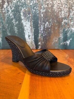 Cole Haan Vintage Y2K Boho Resort Woven Heel Slide Sandals Black 7.5 (VGUC)